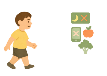 Un garçon et des icônes lumineux